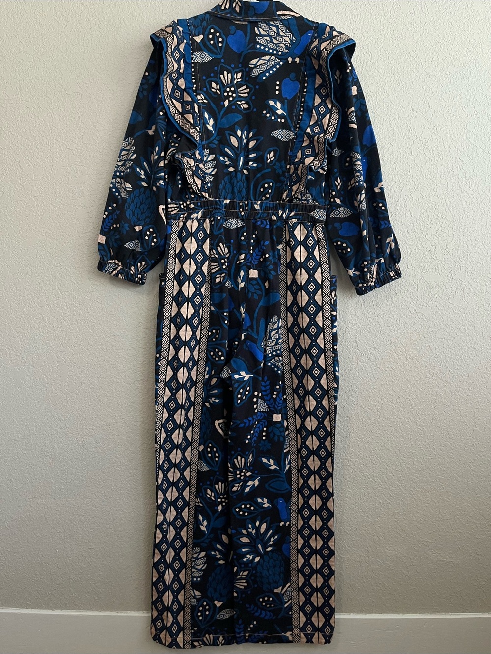 FARM Rio Macaw Forest Tropical Cotton Jumpsuit Black Blue Medium Anthropologie - Picture 5 of 16